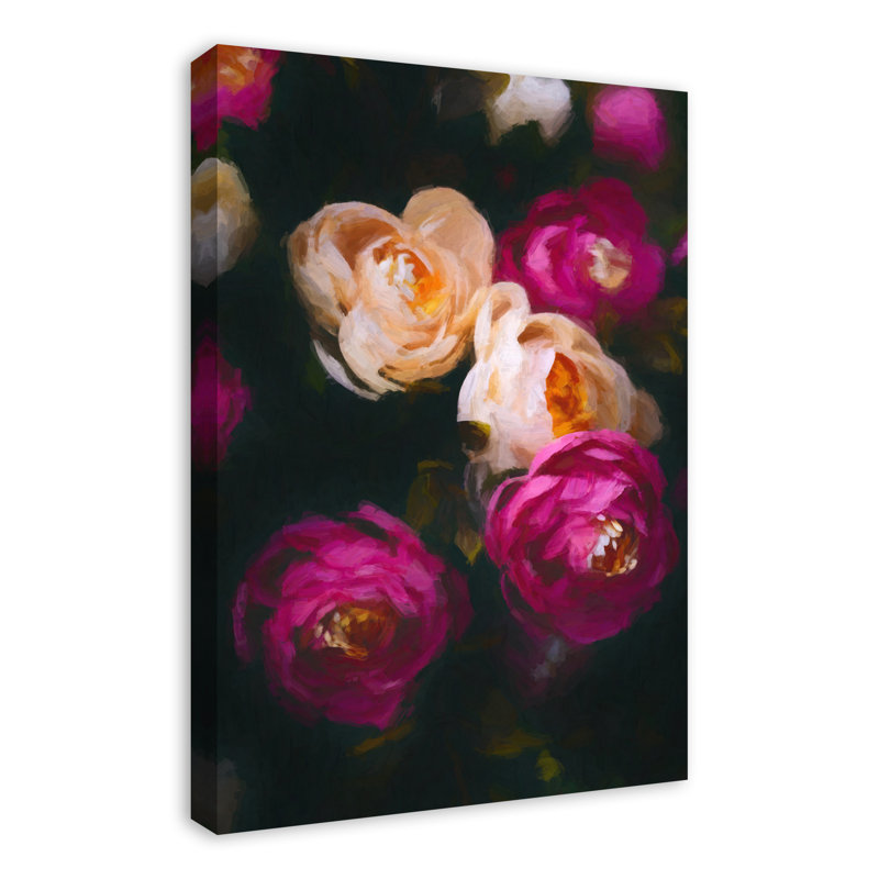 «Dark Painted Magenta Flowers», reproduction d'art sur toile sans cadre