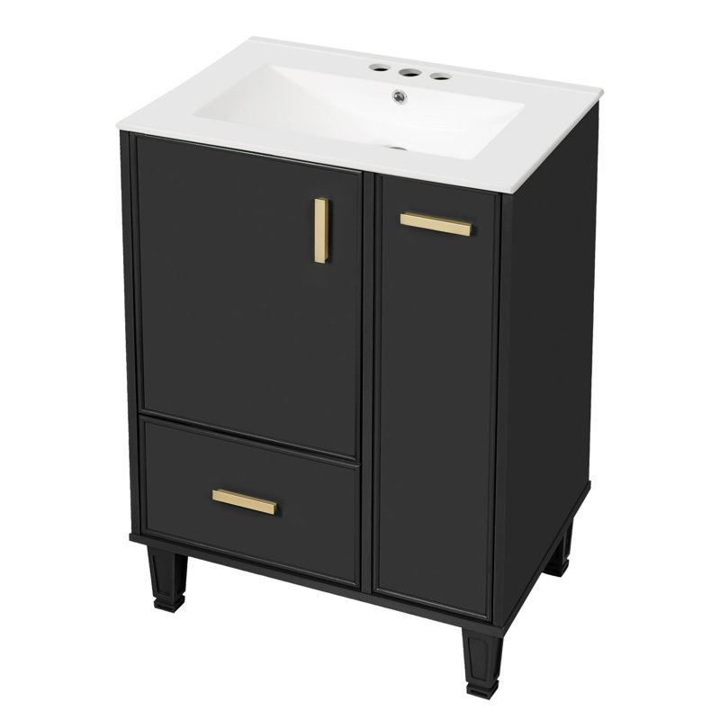 Meuble-lavabo simple 24 po avec lavabo, Noir