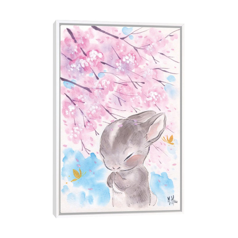 Cherry Blossom Wishes - Cottontail by Martin Hsu - Painting on Canvas, White Framed, 152.5 cm H x 101.5 cm W