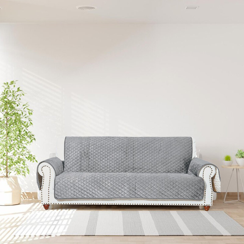 Housse antidérapante pour canapé (68/78 po), 100% polyester gris, H 75,5 po x l 124 po x P 68 po