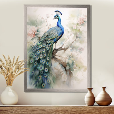 Baldassarre Blue Ink Wash Peacock II - Peacock Large Wall Art