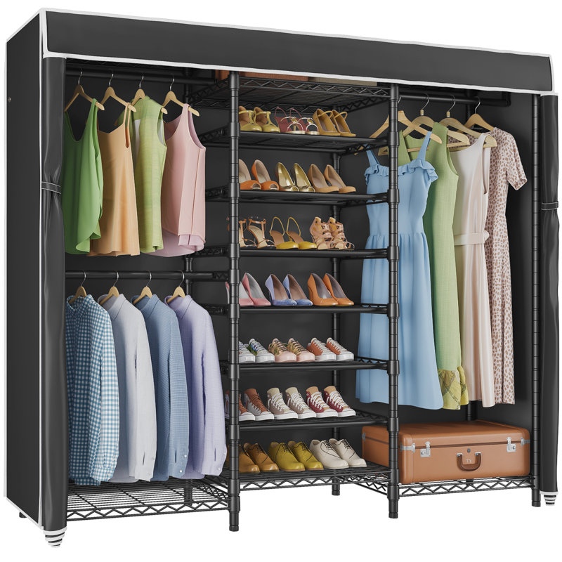 VIPEK S3C Heavy Duty Covered Garment Rack, Adjustable Freestanding Closet with Black Polyester Cover, 1060lb Capacity,Black Rack & Black Cover