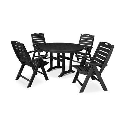 5-Piece Nautical Highback Chair Round Dining Set with Trestle Legs -  POLYWOOD®, PWS300-1-BL
