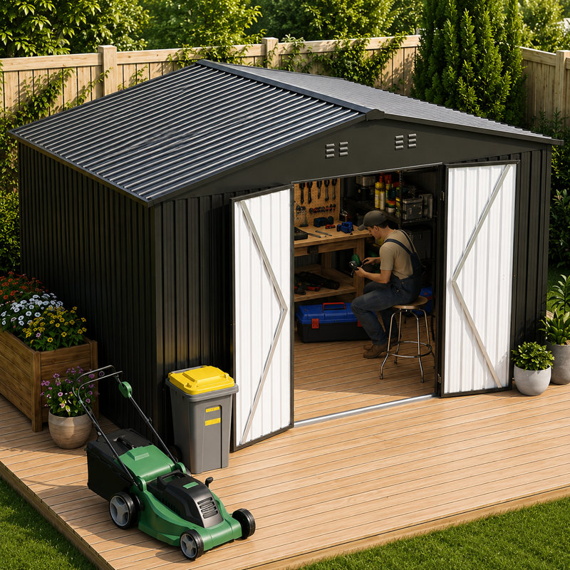 14 ft. W x 12 ft. D Outdoor Metal Storage Shed with Double Doors
