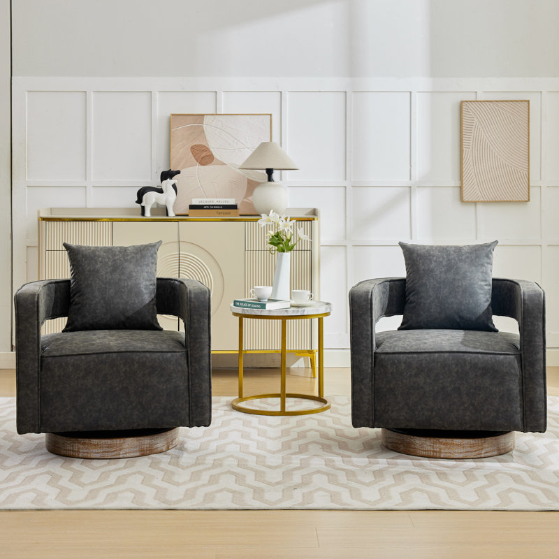 Chicopee 29.2" Wide Swivel Barrel Chair (Set of 2), Gray Bronzing Suede