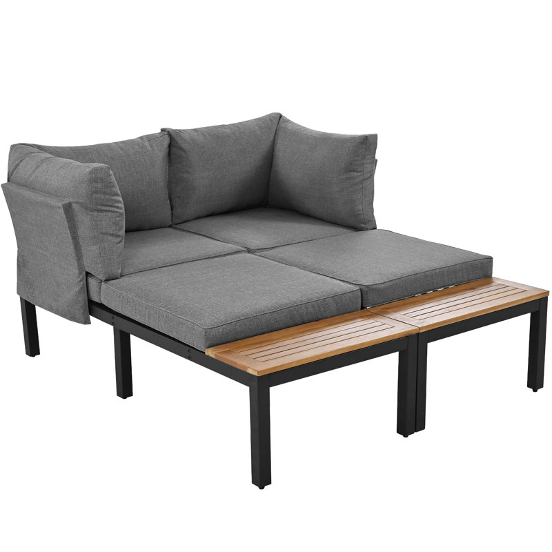 Outdoor Edgecomb Powder Coated Steel 4 - Person Seating Group with Cushions, Black/Brown, Grey