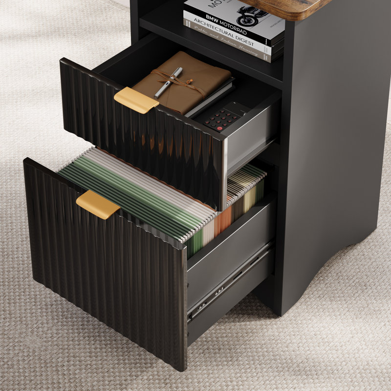 55'' L Shaped Executive Computer Desk with File&Storage Drawers,Home Office Writing Desk with Monitor Stand and Open Compartments