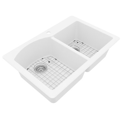 Ensemble d'évier de cuisine à double cuve à montage sur le dessus 60/40 Karran Quartz 33 "X 22"