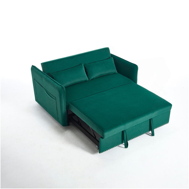 Canapé-lit convertible futon 3 en 1, petite causeuse en velours de 55 po avec 2 coussins, dossier inclinable, canapé latéral pour le salon, canapé-lit