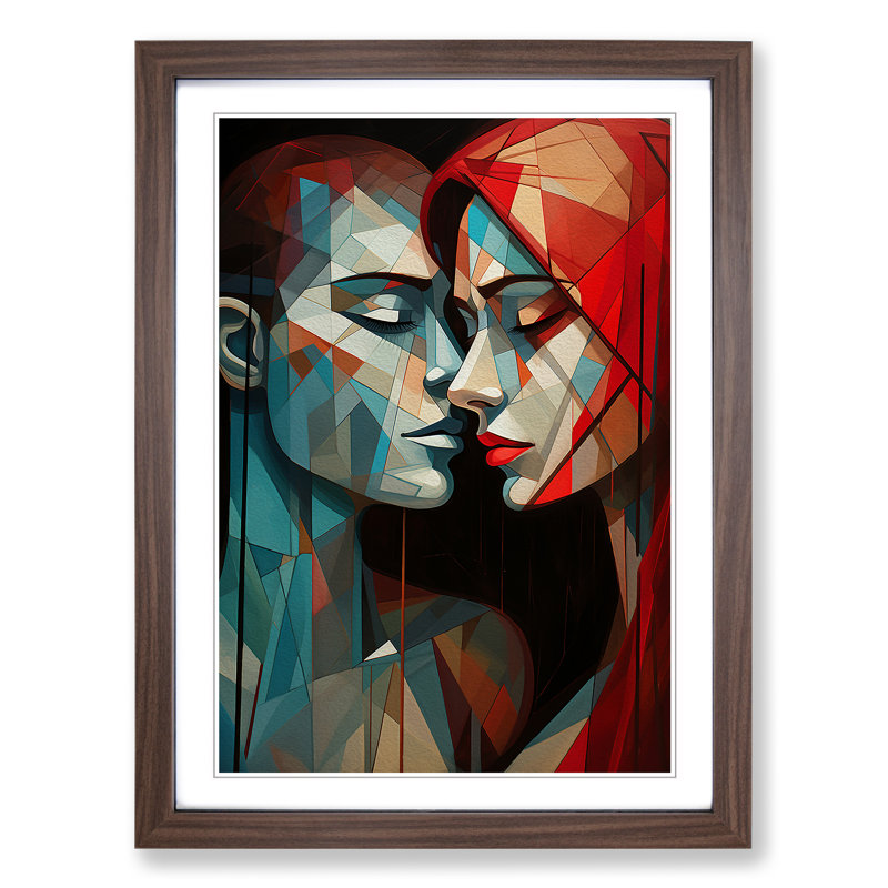 XYZ-FRM-V1223-4387 Lovers Geometric No.3 - Single Picture Frame Print on Wood, Walnut , 34cm H x 25cm W x 2cm D