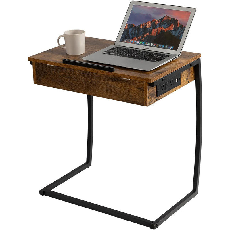 Table End Table with Charging Station, Couch Tables That Slide Under, C Shaped Side Table with Storage, Small Table Couch Desk for Small Spaces