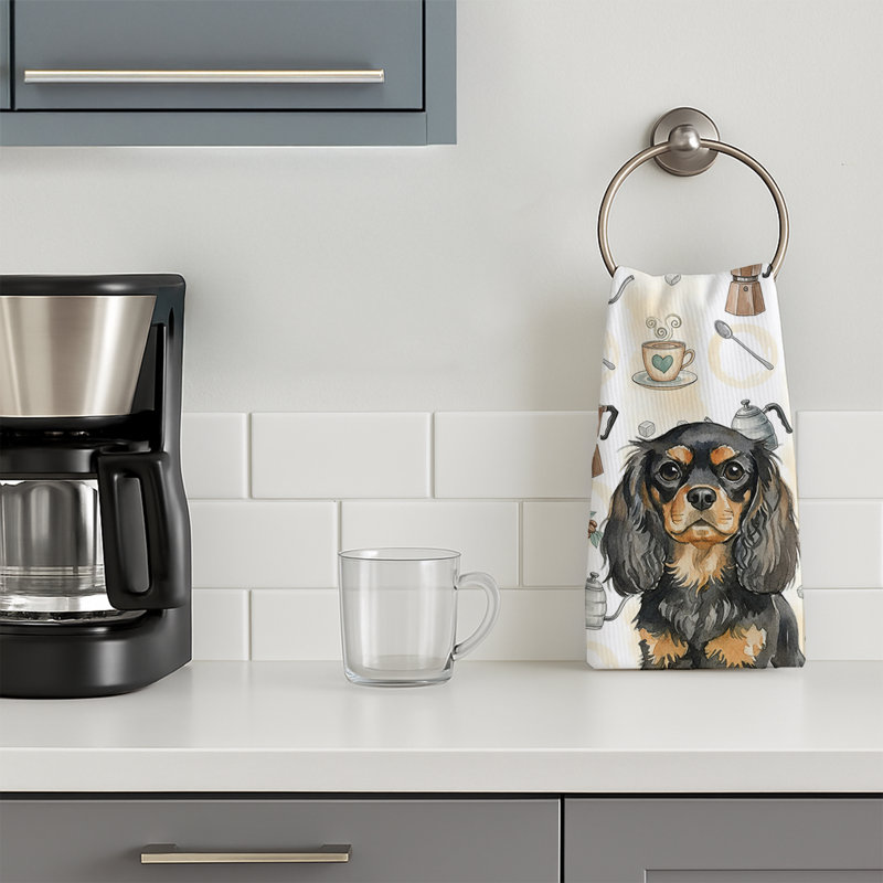 Black and Tan English Toy Spaniel Coffee Bar Kitchen Towel, Black and Tan English Toy Spaniel
