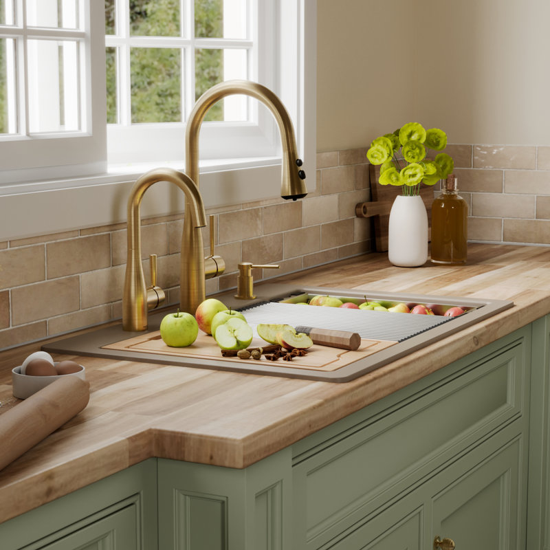 Évier de cuisine à simple cuve à montage sur plan 33 po x 22 po Karran Quartz, Béton