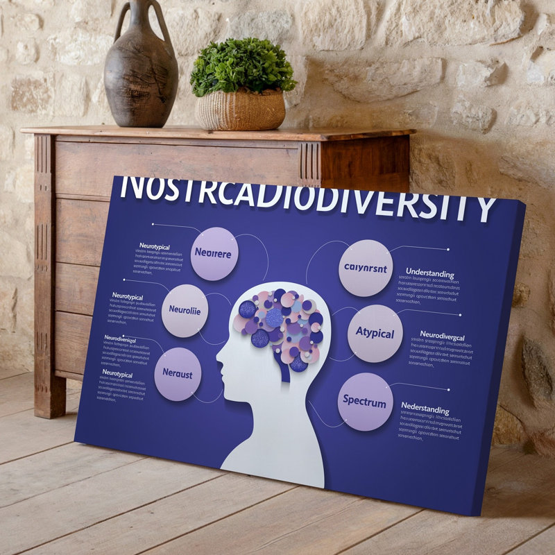 Toile, "Créez une infographie éducative centrée autour du concept de la" Neurodiversité "", avec une grande silhouette centrale