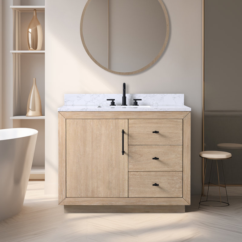 Ensemble de meuble-lavabo simple 42 po, Arabescato blanc, Blé clair