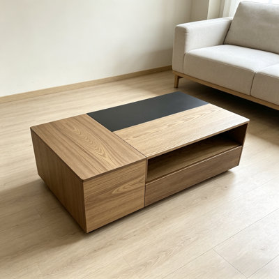 51'' Walnut Lift-top Coffee Table With Hidden Storage Drawers And Open Shelves-- Arrtle Furniture