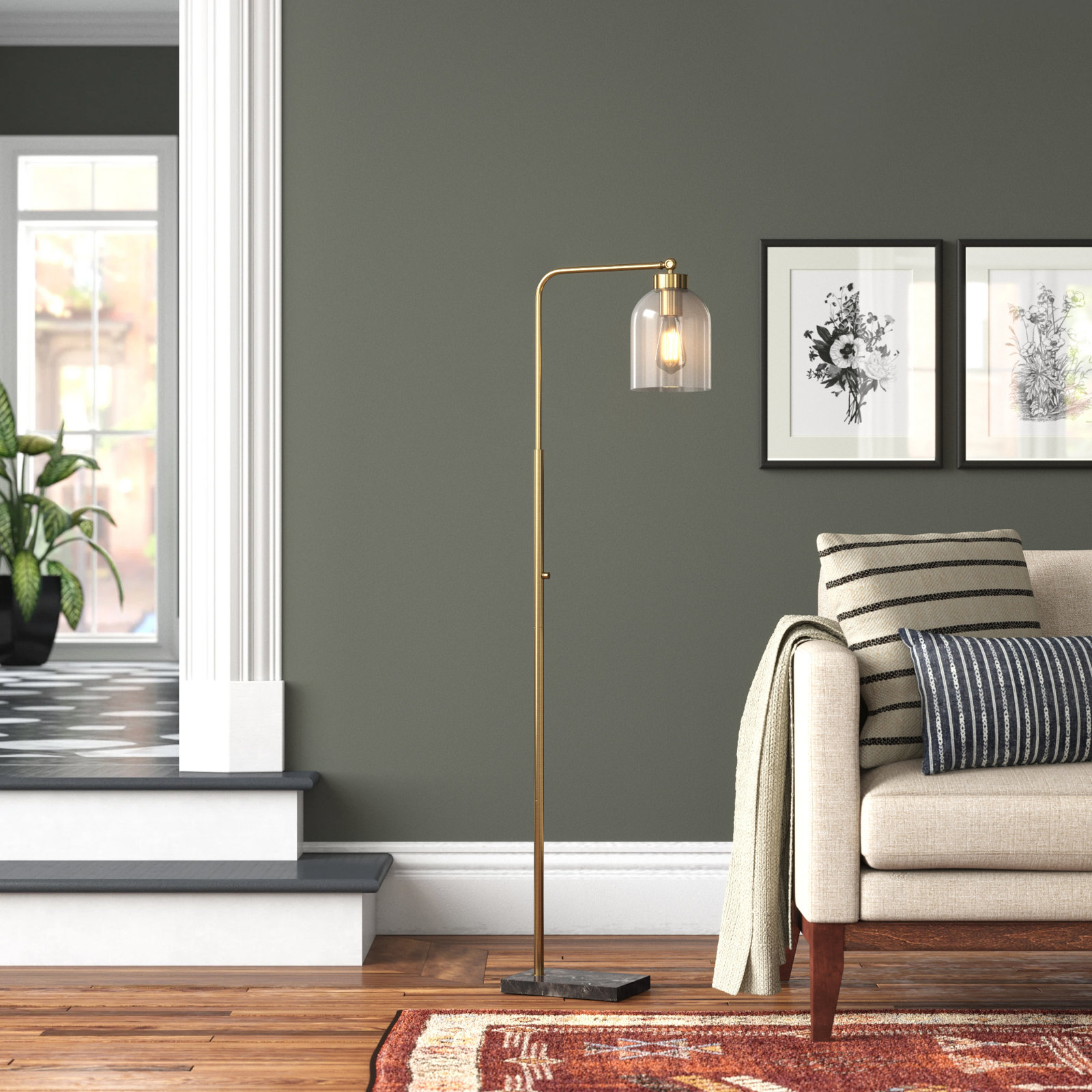 Gemma 55'' Floor Lamp, Antique Brass