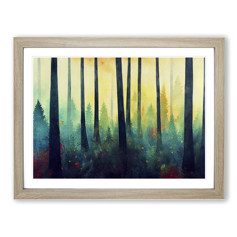 Luxurious Colourful Forest - Single Picture Frame Painting, 46cm H x 64cm W x 2cm D, Oak