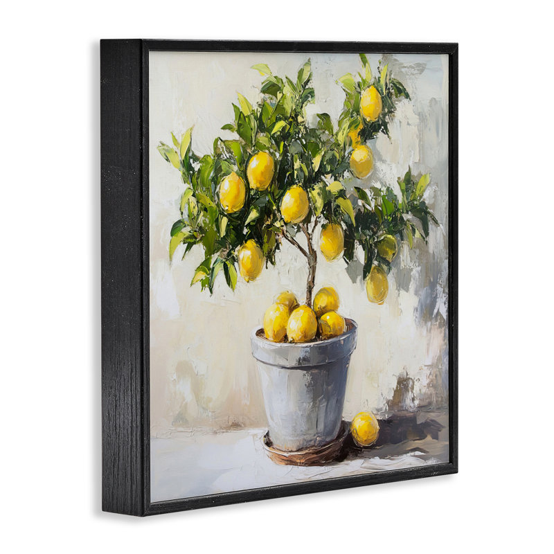 Falling Lemon Tree Framed Giclee, design by Tina LeCour, 24" H x 24" W, Midnight Black Framed Giclee
