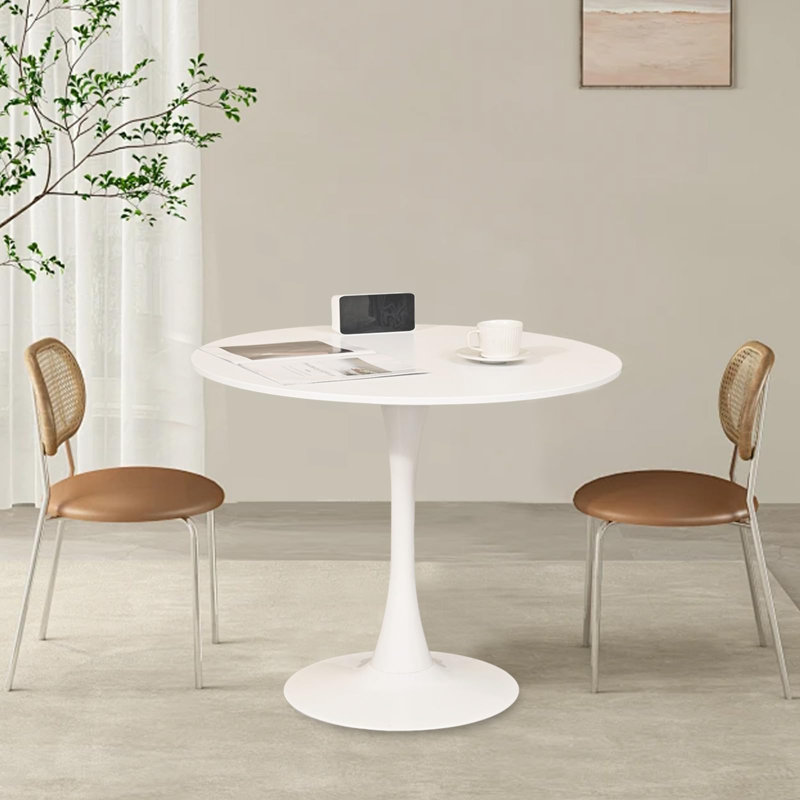 Table de salle à manger ronde 31,5 ", plateau avec base en métal, Blanc