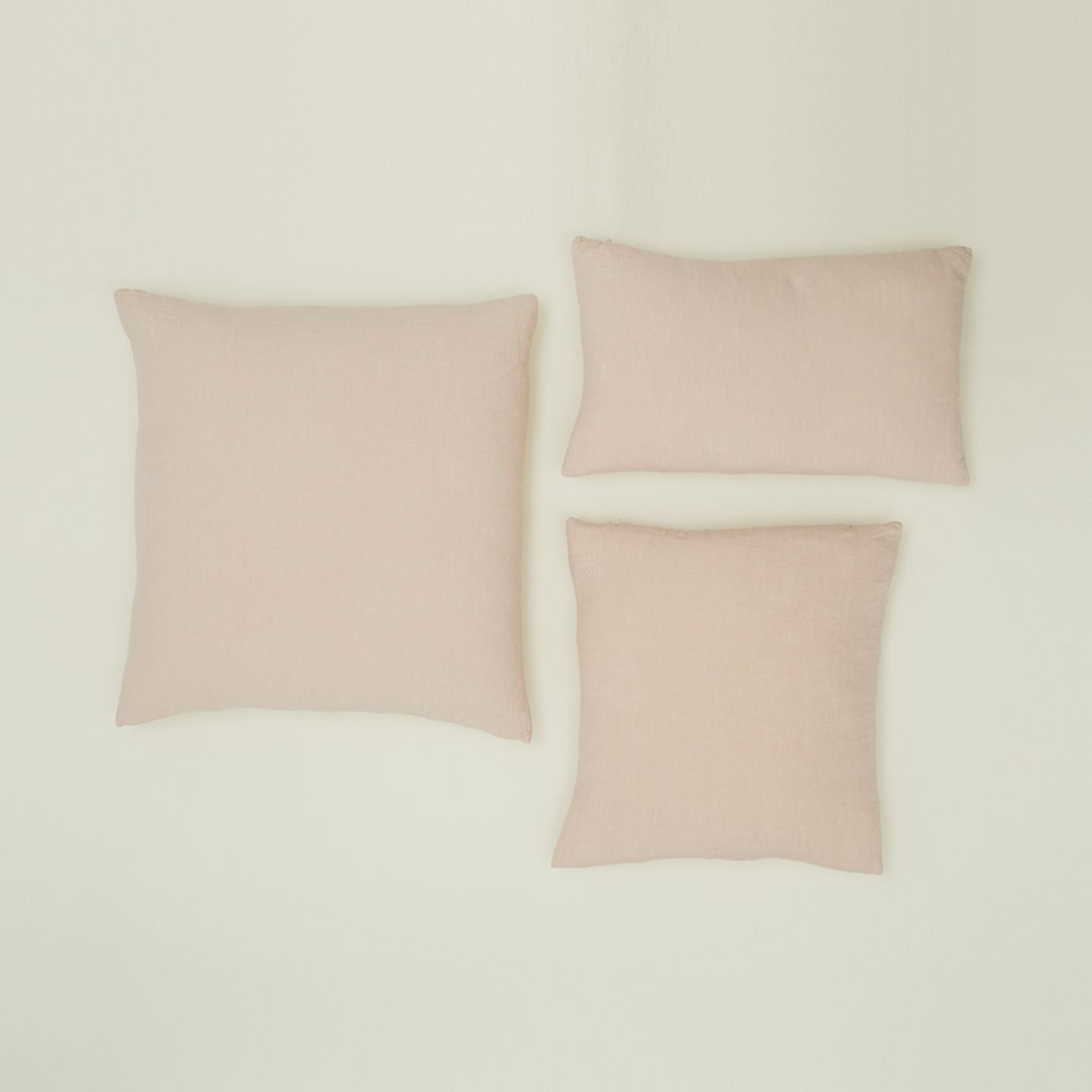 Simple Embroidered Linen Throw Pillow, Blush, Square 22"