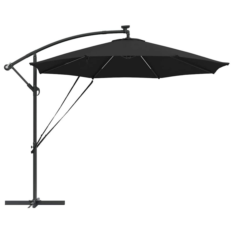 Umbrella with LED Strip Lights Polyester and Aluminium Outdoor Parasol, 248cm H x 294cm W x 294cm D, Black