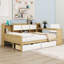 Lit de jour en L en bois avec tiroirs de rangement, tablettes et bureau-101251112-101251119