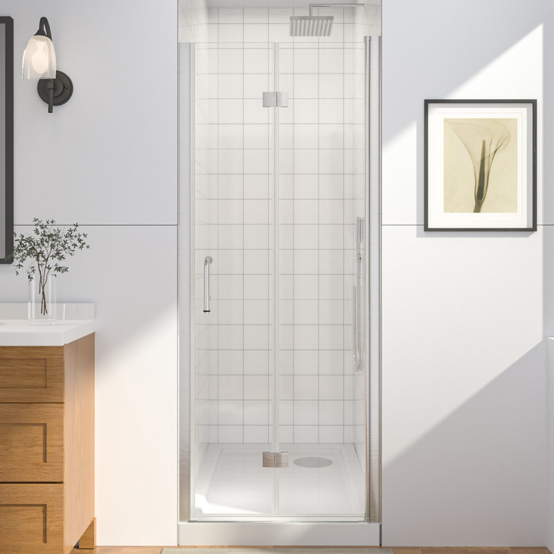 30-32 in.W x 72 in.H Bifold Frameless Glass Shower Door, Folding Frameless Shower Door., Brushed Nickel