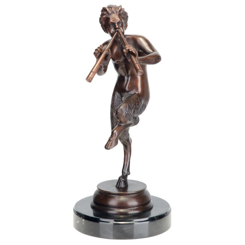 Medium Bronze Greek God Pan Statue with Marble Base