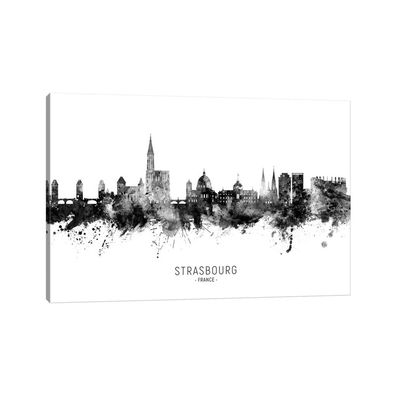 Strasbourg France Skyline Name Bw by Michael Tompsett - Wrapped Canvas Gallery-Wrapped Canvas Giclée, 20.32 cm H x 30.48 cm W