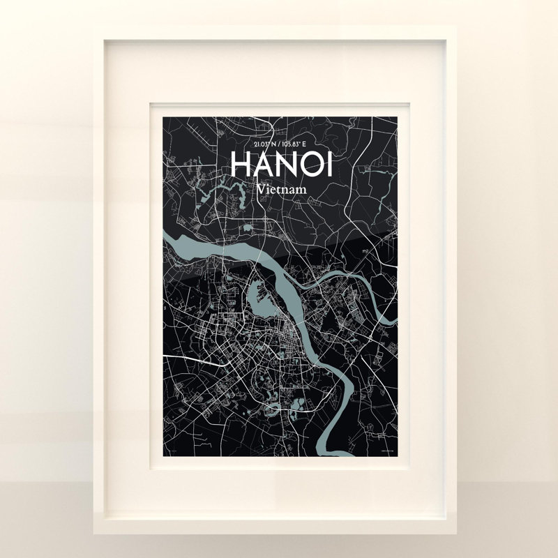 Hanoi, carte de la ville, impression, Gris/noir, H 24 po x l 18 po
