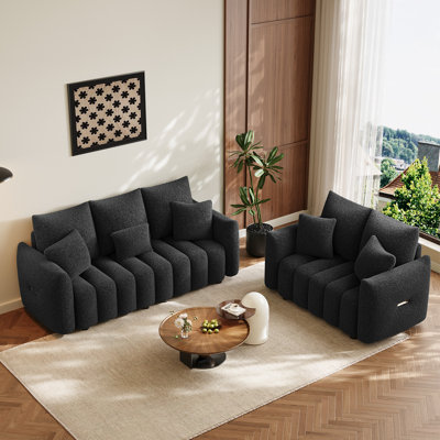 2-Piece Teddy Fleece Upholstered Sofa Set