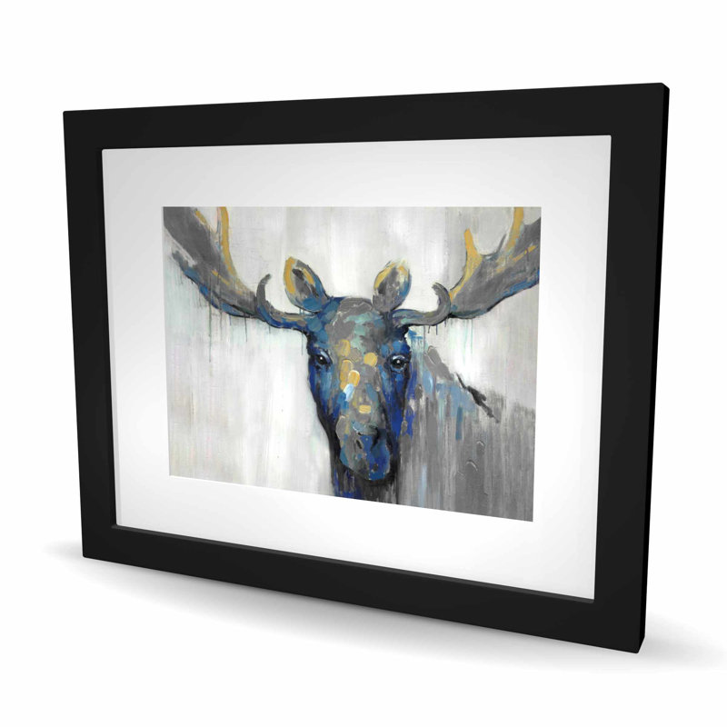 «Blue Moose Deer Living», reproduction matte encadrée | Décoration intérieure