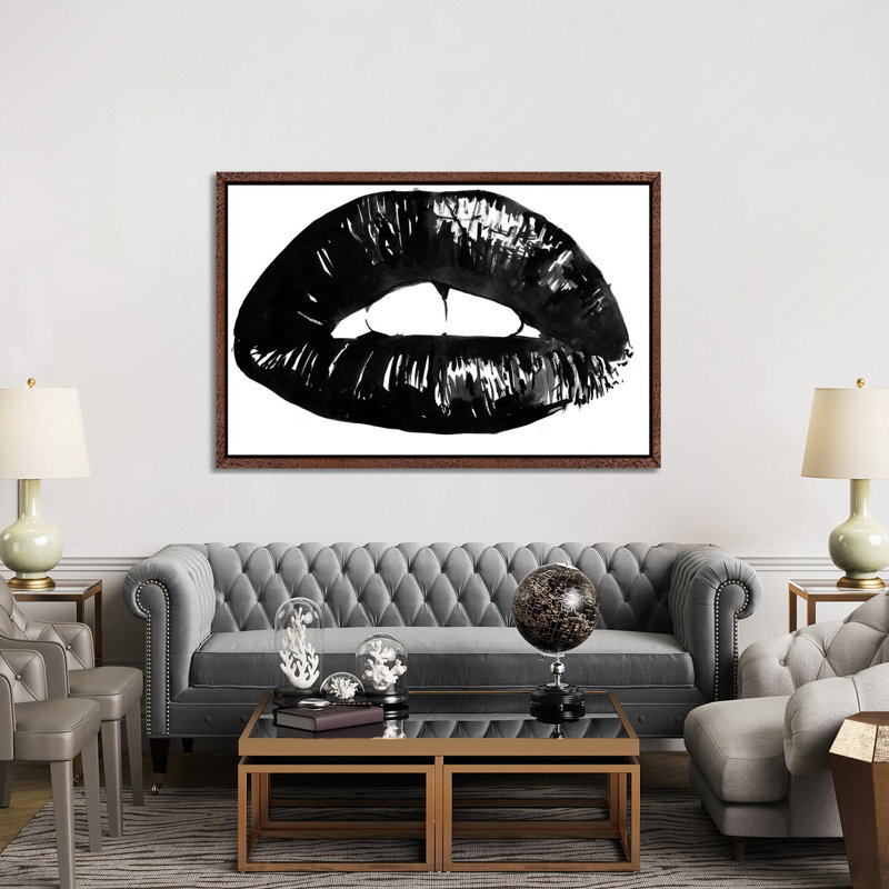 Lips 1 Piece Wall Art on Canvas, 152.5 cm H x 101.5 cm W, Classic Brown Wood Framed