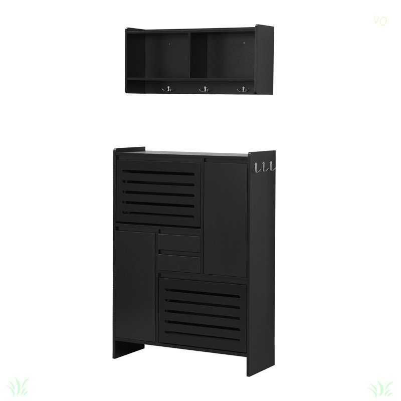 Multi-Functional Tipping Bucket Shoe Cabinet With Wall Cabinet, Space-Saving Design Foyer Cabinet With 2 Flip Drawers, Versatile Side Cabinet For Hallway