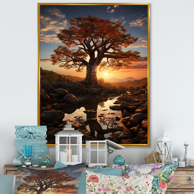 Ladijah African Baobab Tales III sur toile, H 32 po x l 24 po x P 1 po, Cadre flottant doré