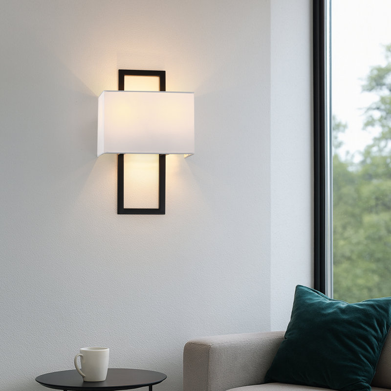 2-light Black Wall Sconce With White Shade