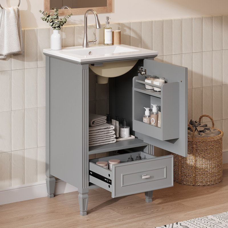Meuble-lavabo simple avec comptoir en céramique, Grey, 20 po