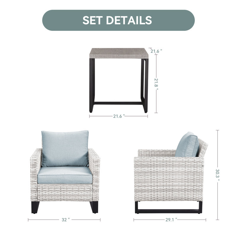 Nazime 2 Person Seating Group with Cushion, Light  Blue, Light Gray