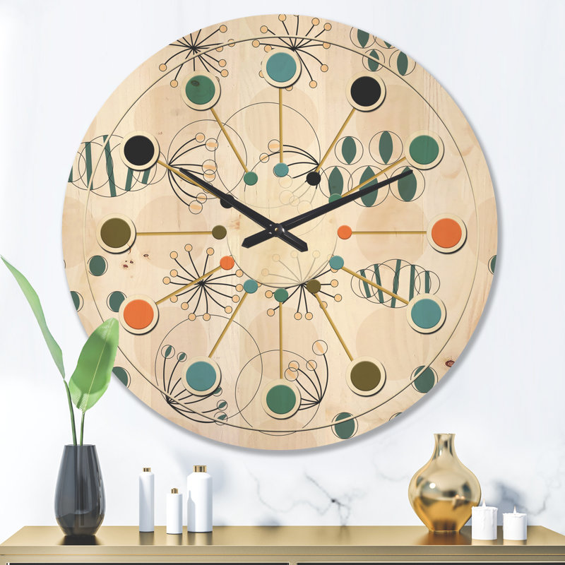 Horloge murale en bois à motif géométrique abstrait, Très grand