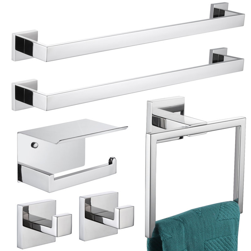 6 Piece Bathroom Hardware Set, Chrome/Polished Chrome