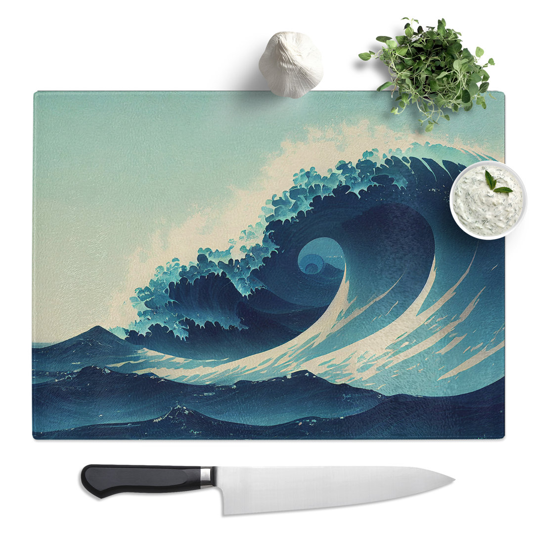 A Striking Japanese Wave  Glass Chopping Board