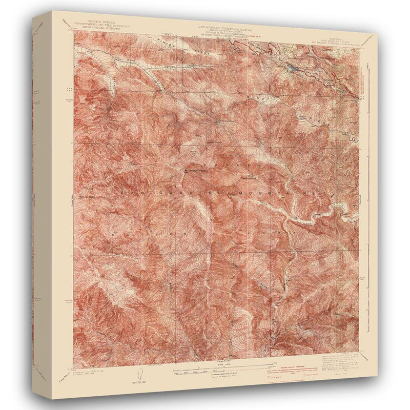 «Red Barrel Studio® USGS Gallery», art sur toile tendu: Mt Baden Powell California Quad, USGS 1940, H 42 po x l 36 po