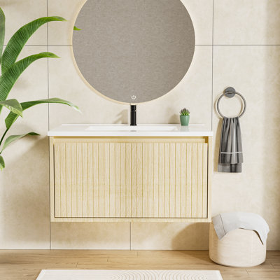 Valdren 30" Wall-Mounted Drop-Down Vanity with Ceramic Sink