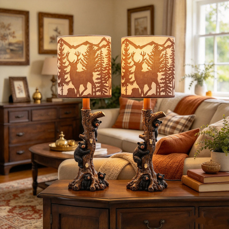 19" Small Rustic Cabin Bear Table Lamp
