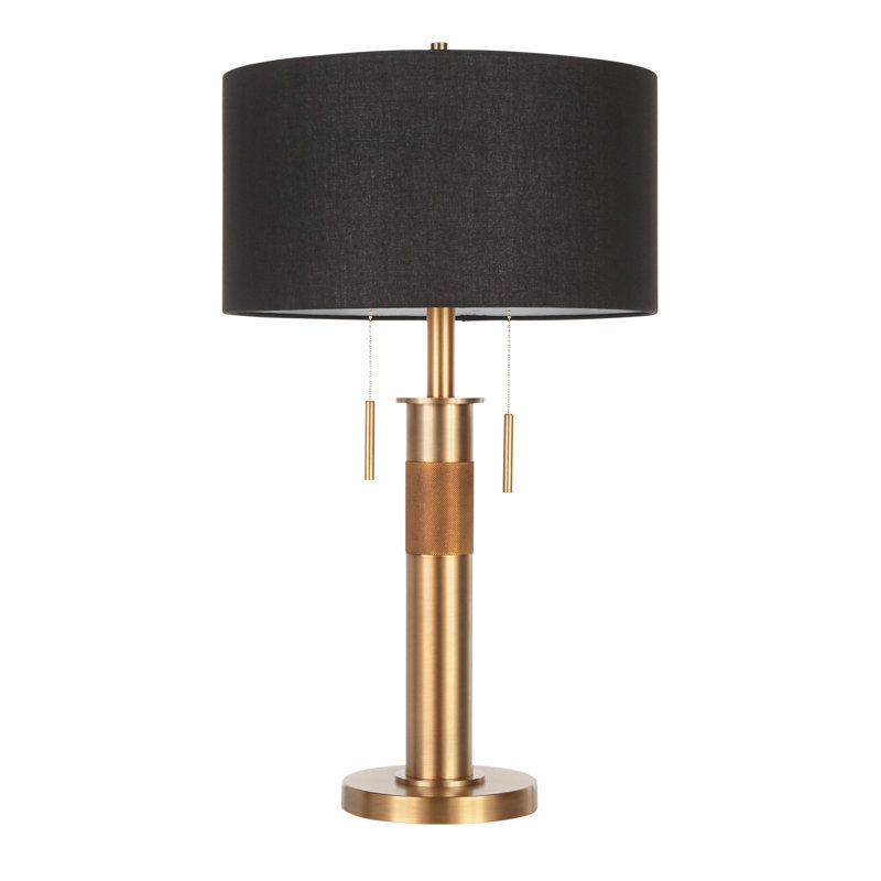 Lampe de table trophée en laiton antique avec abat-jour en lin noir par LumiSource