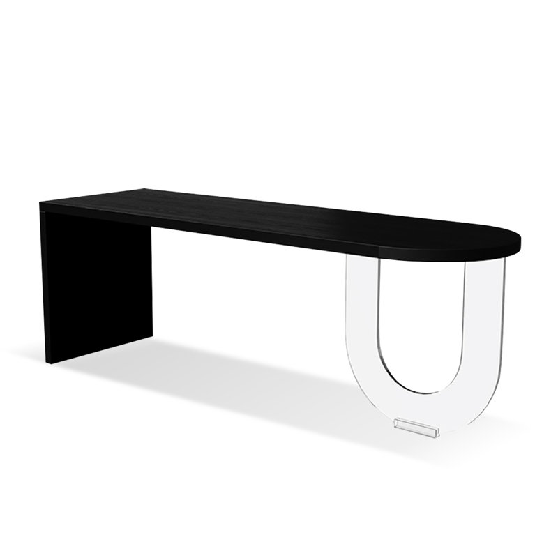 Black+Clear Semi-Circle Solid Wood+Acrylic desk, 29.53" H x 70.87" W x 23.62" D