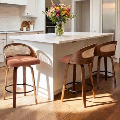 Swivel Upholstered Counter Stool with Solid Wood Frame