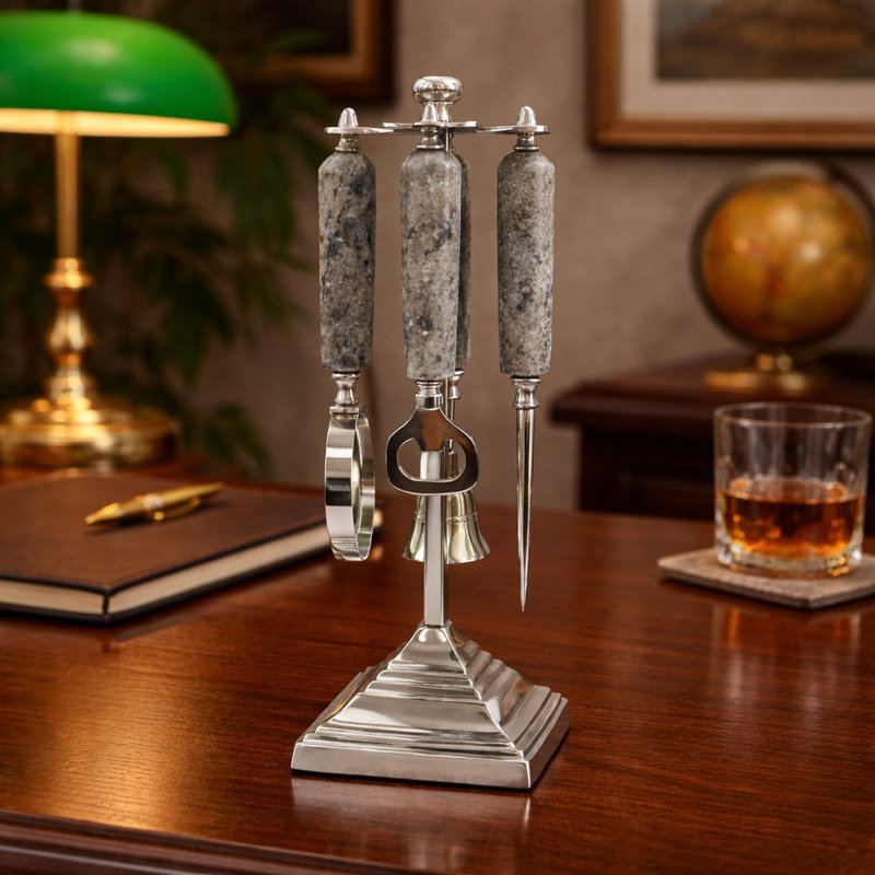 Stylish Office Accessory Sculpture For Home Decor - Modern Decorative Objects And Desk Organizer With Marble Handle - Style With Statues And Figurines - 13"