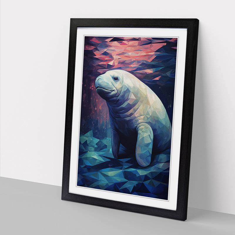 Manatee Geometric Art - Framed Print, Black Framed, 46cm H x 34cm W x 2cm D